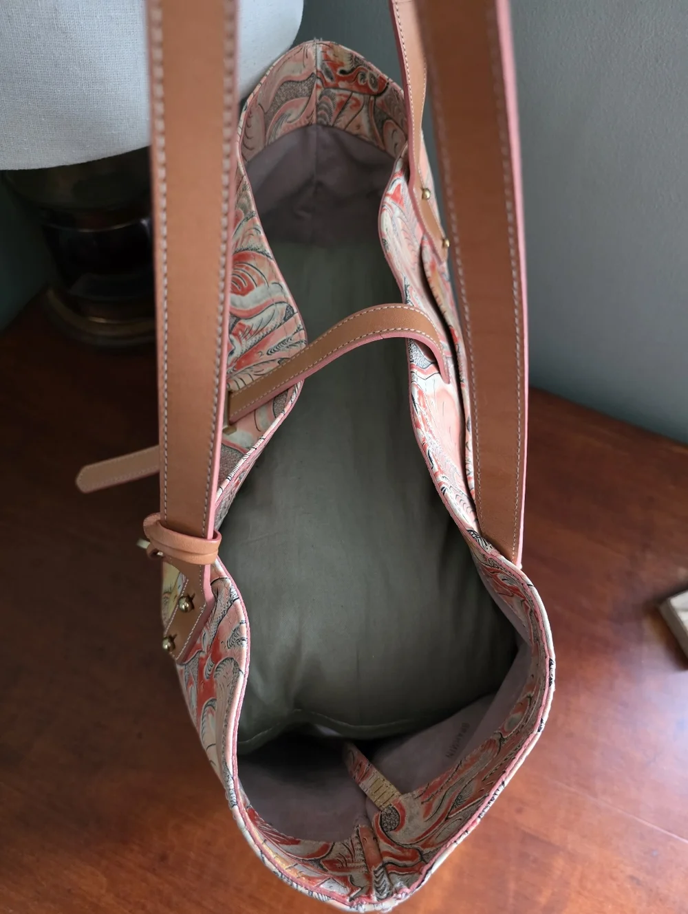 Brahmin All Day Tote Sunset Batik Floral Embossed Leather Tote Bag - Picture 12 of 16